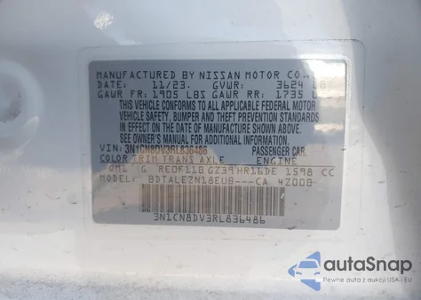 2024 Nissan Versa 1.6 S z USA, uszkodzony, nr VIN 3N1CN8DV3RL836486